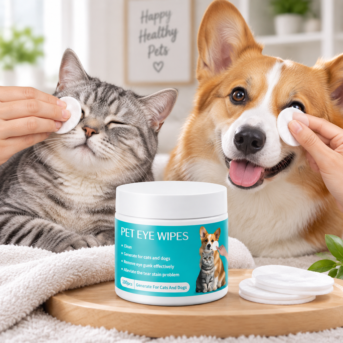 Pet Eye Cleaning Wipes for Cats and Dogs, Gentle Eye Care Wipes for Tear Stain and Eye Dirt Cleaning