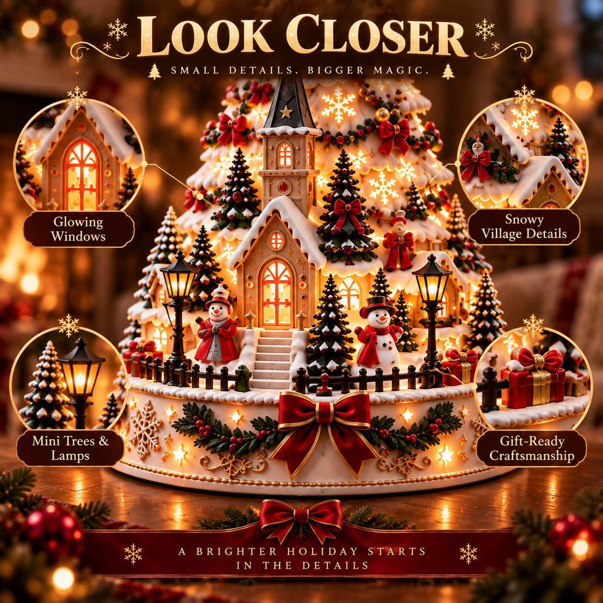 🏆 60,000+ Sold - 🎄Christmas Village Lightscape Tree（Dimensions: 7.87"L × 5.91"W × 5.91"H, Volume 274.61 in³, Net Weight 200g）