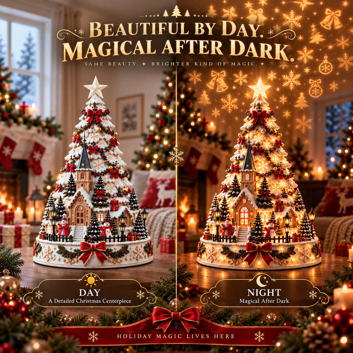 🏆 60,000+ Sold - 🎄Christmas Village Lightscape Tree（Dimensions: 7.87"L × 5.91"W × 5.91"H, Volume 274.61 in³, Net Weight 200g）