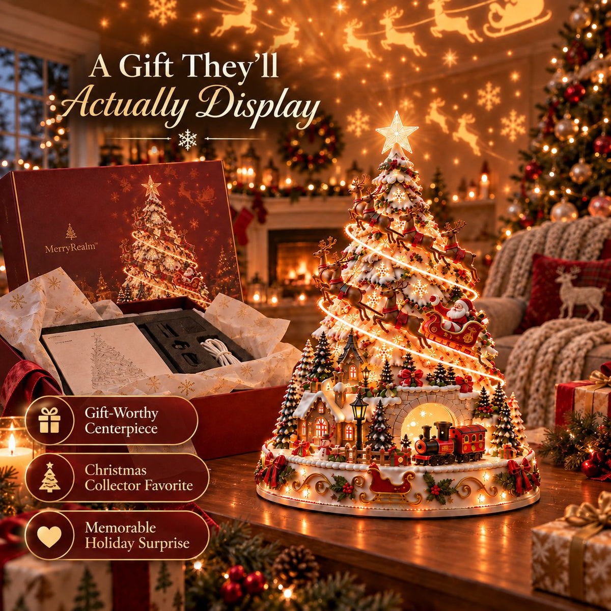 🏆 60,000+ Sold - 🎄Christmas Village Lightscape Tree（Dimensions: 7.87"L × 5.91"W × 5.91"H, Volume 274.61 in³, Net Weight 200g）