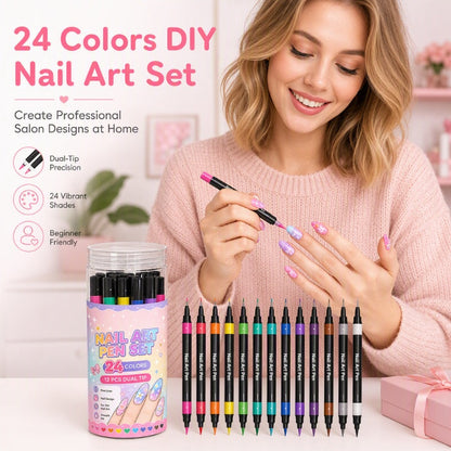 ⏳Time-Limited Special⏰ 24 Colors Dual Ended Nail Art Pens Set – Dual-Tip Design, Smooth Ink Flow & Long Lasting Brilliance – Perfect for DIY Manicure ✨