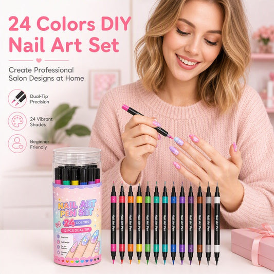 ⏳Time-Limited Special⏰ 24 Colors Dual Ended Nail Art Pens Set – Dual-Tip Design, Smooth Ink Flow & Long Lasting Brilliance – Perfect for DIY Manicure ✨