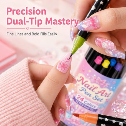 ⏳Time-Limited Special⏰ 24 Colors Dual Ended Nail Art Pens Set – Dual-Tip Design, Smooth Ink Flow & Long Lasting Brilliance – Perfect for DIY Manicure ✨