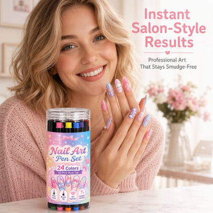 ⏳Time-Limited Special⏰ 24 Colors Dual Ended Nail Art Pens Set – Dual-Tip Design, Smooth Ink Flow & Long Lasting Brilliance – Perfect for DIY Manicure ✨