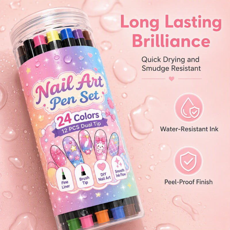 ⏳Time-Limited Special⏰ 24 Colors Dual Ended Nail Art Pens Set – Dual-Tip Design, Smooth Ink Flow & Long Lasting Brilliance – Perfect for DIY Manicure ✨