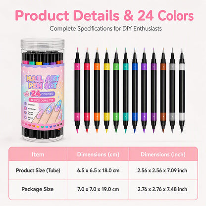 ⏳Time-Limited Special⏰ 24 Colors Dual Ended Nail Art Pens Set – Dual-Tip Design, Smooth Ink Flow & Long Lasting Brilliance – Perfect for DIY Manicure ✨