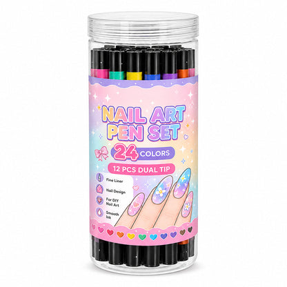 ⏳Time-Limited Special⏰ 24 Colors Dual Ended Nail Art Pens Set – Dual-Tip Design, Smooth Ink Flow & Long Lasting Brilliance – Perfect for DIY Manicure ✨